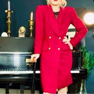 Red Double Breasted Wrap Coat Dress Gold buttons